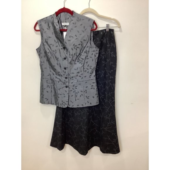 Escada Elements Grey Wool Leaf & Vine midi skirt - Size 4 - Picture 6 of 8